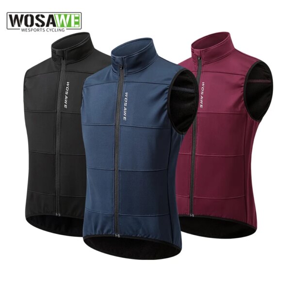 WOSAWE-Chaqueta térmica de lana para ciclismo para hombre, a prueba de viento, para correr, montar, Jersey sin mangas, cortavientos, chaleco para bicicleta de montaña y carretera