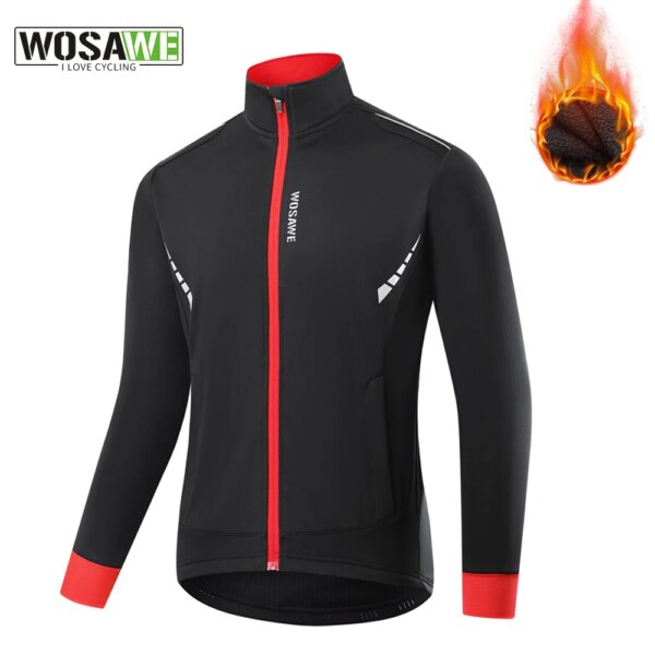 WOSAWE-Chaqueta de ciclismo de invierno para hombre, Jersey para bicicleta de montaña, forro polar reflectante a prueba de viento, ropa deportiva transpirable para bicicleta de montaña