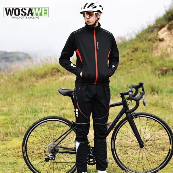 WOSAWE-Conjuntos de chaquetas de invierno para hombre, conjuntos de ciclismo de lana térmica a prueba de viento, pantalones calentadores de carretera MTB, trajes de Jersey para bicicleta