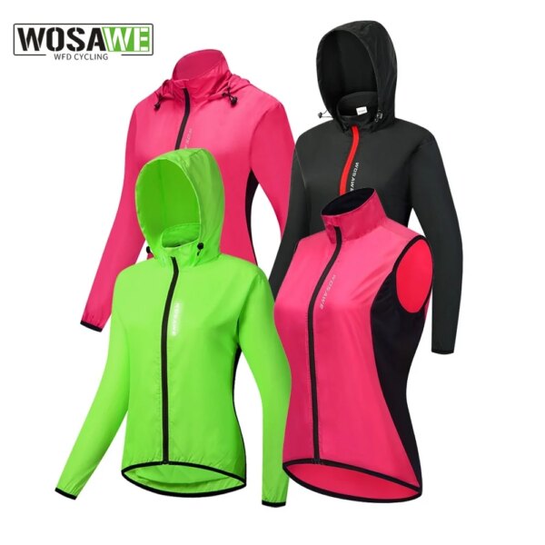 WOSAWE, chaqueta de Ciclismo para mujer, chaqueta sin mangas a prueba de viento con capucha, chaleco reflectante, chaqueta para bicicleta de montaña de descenso, ropa deportiva para Ciclismo