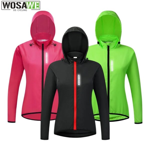 WOSAWE-Chaqueta de ciclismo a prueba de viento para mujer, ropa con capucha para montar en bicicleta, cortavientos, reflectante, para deportes al aire libre, correr y andar en bicicleta