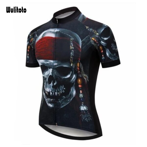 WULITOTO calavera negro manga corta MTB transpirable ciclismo Jersey camiseta superior de bicicleta para hombres