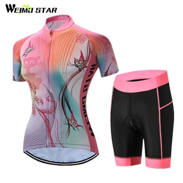 Weimostar 2017 conjuntos de Jersey de Ciclismo de manga corta para mujer, Ropa transpirable para bicicleta, conjunto de Jersey de bicicleta de carretera mtb, Maillot, Ropa de Ciclismo