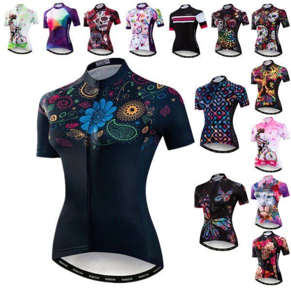 Weimostar-Camiseta de ciclismo para mujer, ropa de ciclismo de manga corta con flores, camisetas para bicicleta de montaña, camiseta de bicicleta de carreras deporte 2024