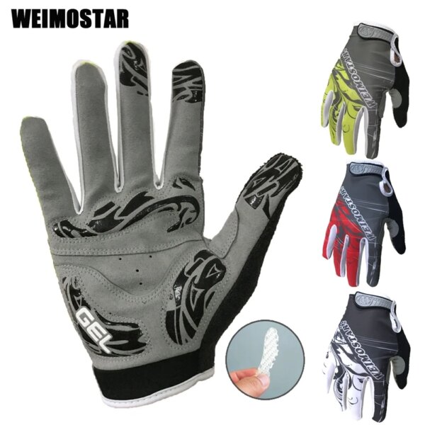 Guantes de ciclismo Weimostar, guantes acolchados de Gel a prueba de golpes para bicicleta, guantes de dedo completo para hombres y mujeres, guantes de carreras MTB, marca blanca