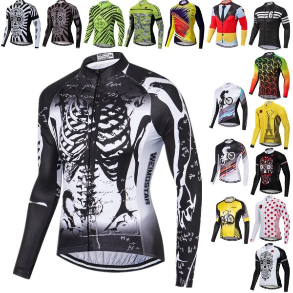 Weimostar-Camiseta de ciclismo con esqueleto para hombre, Jersey de manga larga para otoño, chaqueta para bicicleta profesional, ropa de ciclismo transpirable, Tops