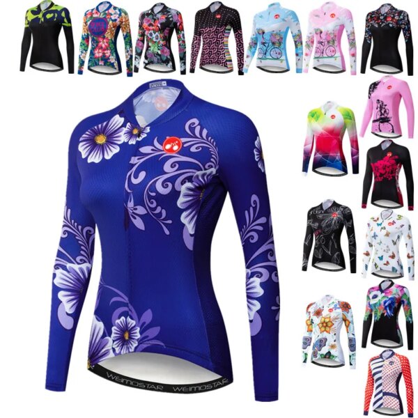 Weimostar-Camiseta de Ciclismo para mujer, Ropa de manga larga para equipo profesional, chaqueta para bicicleta de montaña, Ropa de Ciclismo de flores, Otoño, 2024