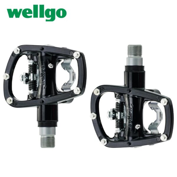 Pedales de bicicleta de carretera Wellgo R120B de aleación de aluminio de doble función compatibles con cr-mo SPD con tacos, piezas de ciclismo con rodamiento sellado