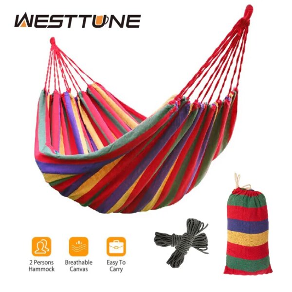 Westtune-hamaca portátil para acampar al aire libre, columpio para 1-2 personas, cama colgante, hamaca para dormir turística ultraligera, Material de lona