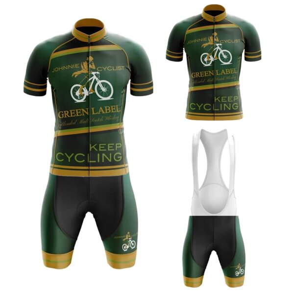 Whisky-Conjunto de Jersey de Ciclismo para Hombre, varias opciones, pantalones cortos con pechera de manga corta, almohadilla transpirable de Gel, Maillot verde de verano