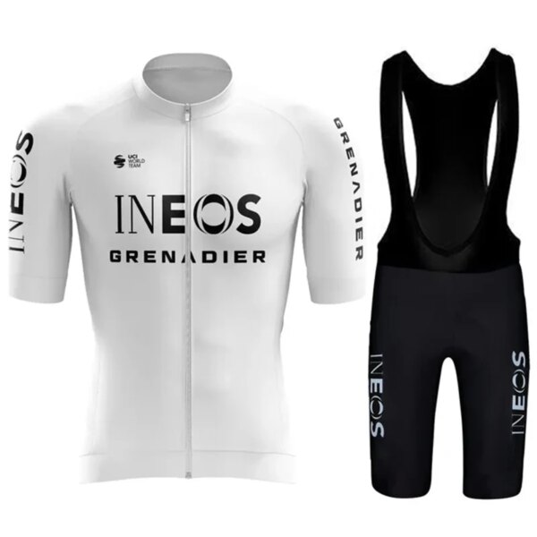 Ropa de ciclismo INEOS blanca para hombre, conjunto deportivo para bicicleta de montaña, Maillot de ciclismo, conjuntos de primavera, pantalones cortos con pechera de Gel, 2024