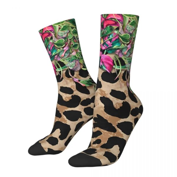 Calcetines de invierno Unisex con goteo de guepardo y leopardo Floral de Wild Vines, calcetines felices para ciclismo, calcetines locos estilo callejero