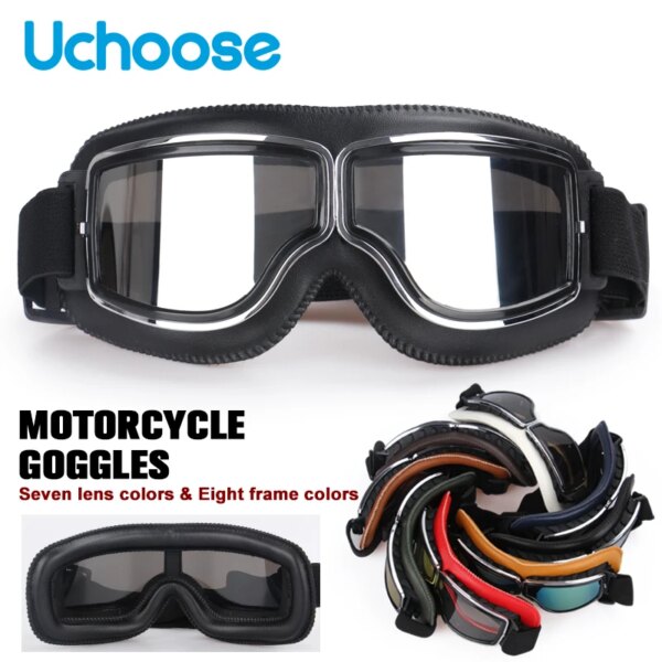 Gafas para casco de motocicleta a prueba de viento, gafas protectoras de seguridad de cuero antideslumbrantes, gafas Steampunk para Motocross y campo traviesa