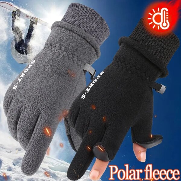 Guantes de lana gruesos de invierno para hombre y mujer, manoplas deportivas con solapa para el dedo, con pantalla clic, para exteriores, esquí, ciclismo, motocicleta