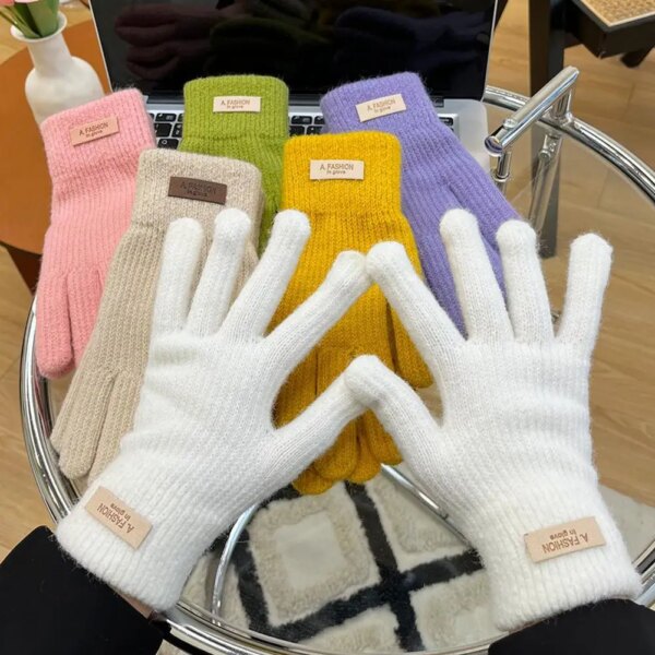 Guantes de punto cálidos para invierno para mujer, manoplas con pantalla táctil y dedos completos, para deportes al aire libre, esquí, deportes de ciclismo, suaves y cómodos