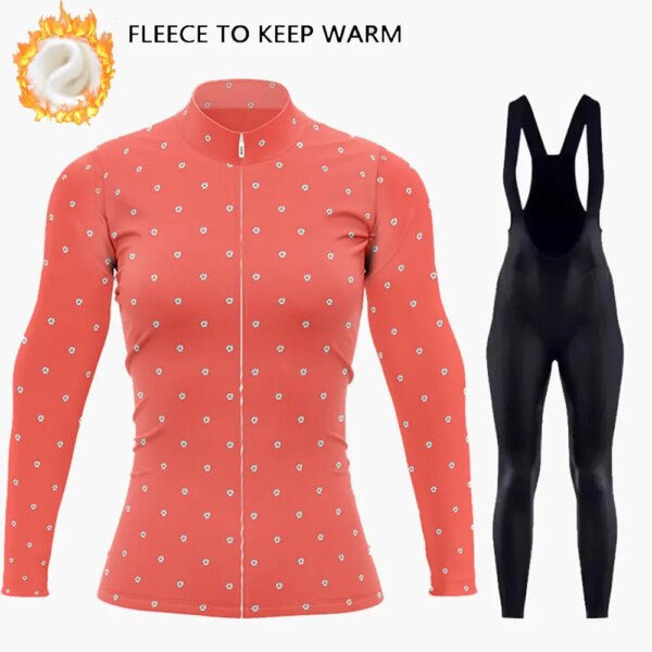 Ropa de ciclismo para mujer, conjuntos de Jersey térmico de lana para ciclismo, ropa para bicicleta de montaña, traje de ciclismo de manga larga, invierno 2024