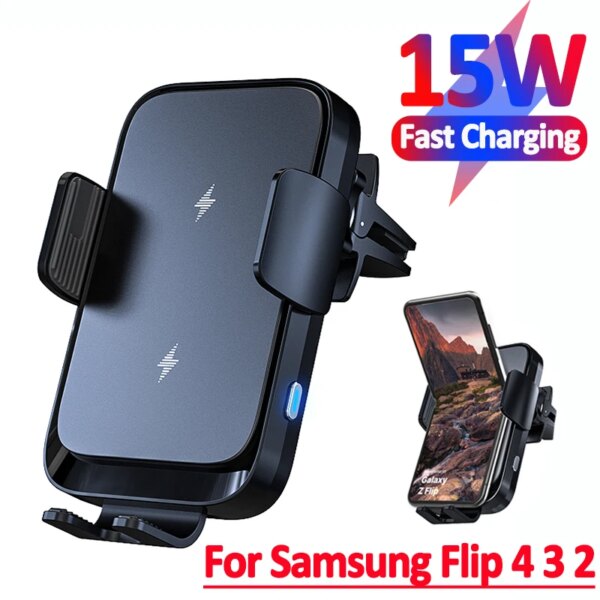 Cargador de coche inalámbrico de doble bobina, soporte para teléfono de coche para Samsung Galaxy Z Flip 5 4 3 S22 S21 iPhone 14 13, estación de carga rápida