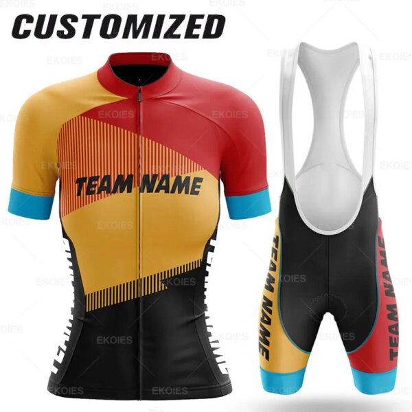 Ropa de ciclismo personalizada con nombre de equipo para mujer, conjunto de Jersey de manga corta con logotipo personalizado, uniforme de bicicleta ligero y transpirable de verano