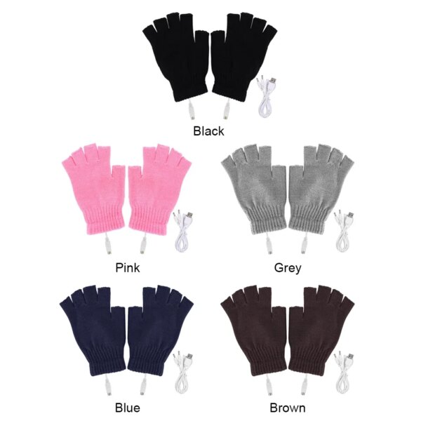 Guantes de ciclismo para hombre y mujer, cálidos guantes eléctricos con calefacción por USB, sin dedos, recargables de 5V para deportes, esquí, correr y ciclismo