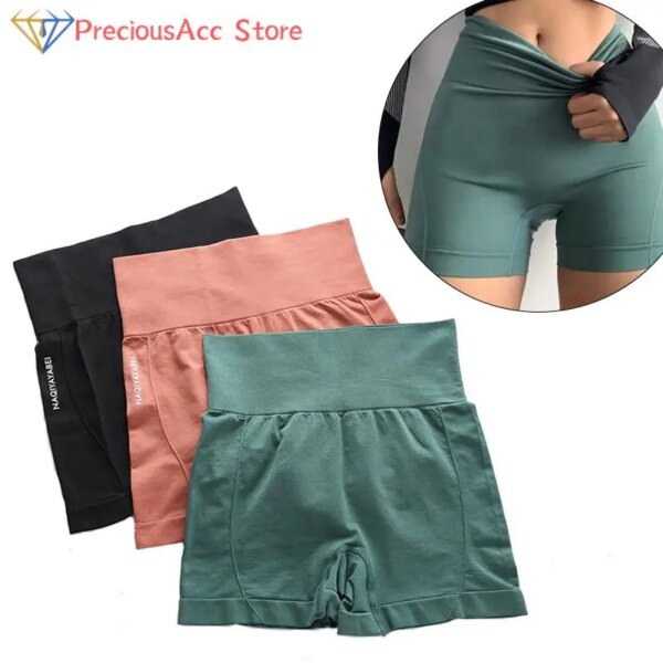 Pantalones cortos finos sin costuras para mujer, pantalones cortos deportivos para mujer, ciclismo, trotar, Fitness, cintura alta, Push Up, pantalones cortos de gimnasio, mallas, ropa de Yoga