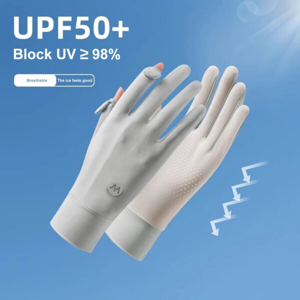 Guantes de protección solar UV para mujer, guantes transpirables con pantalla táctil, bloqueador solar, antideslizantes, de seda helada, para ciclismo y conducción