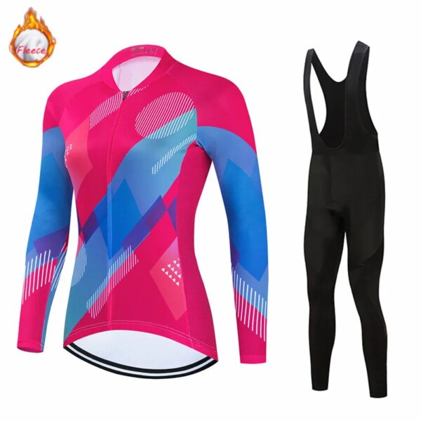 Conjunto de Jersey de ciclismo para mujer, ropa térmica de lana para ciclismo de montaña, ropa para mantener el calor, traje para ciclismo de montaña