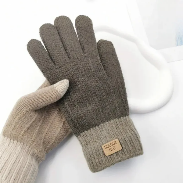 Guantes de punto gruesos y cálidos con forro polar para mujer, guantes con pantalla táctil para ciclismo al aire libre, anticongelantes, bonito estilo coreano, Otoño/Invierno