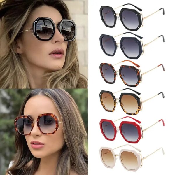 Gafas de sol poligonales de metal para mujer, gafas de sol vintage con protección UV