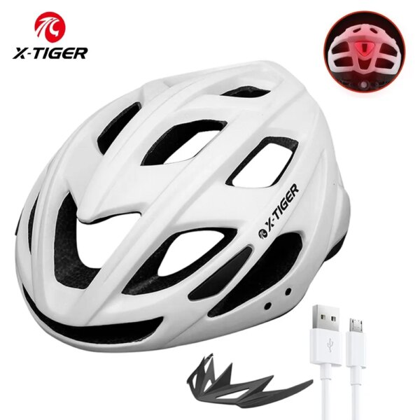 Casco de bicicleta X-TIGER MTB, casco de ciclismo con luz LED, casco deportivo para exterior, casco de bicicleta de montaña para carreras, equipo de equitación recargable