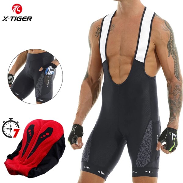 X-TIGER-pantalones cortos con pechera para ciclismo, transpirables, con pechera para bicicleta de montaña, medias acolchadas de esponja con bolsillos laterales