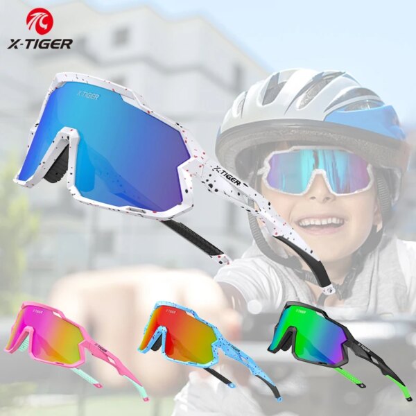 X-TIGER Gafas de sol para ciclismo adecuadas para niños de 8 a 14 años, gafas para niños y niñas, gafas de sol para exteriores, gafas clásicas para niños