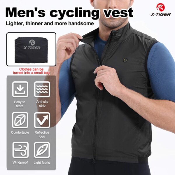 X-TIGER hombres Jerseys a prueba de viento ligero ciclismo chaqueta sin mangas uniforme para bicicleta Jersey ropa chaleco detrás transpirable