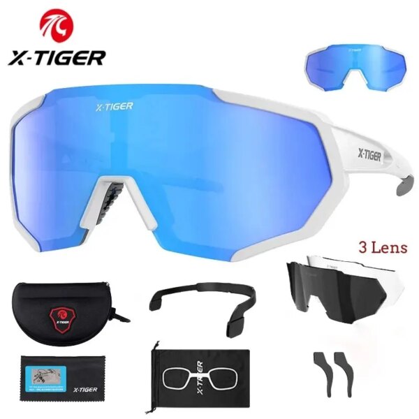 X-TIGER Gafas de ciclismo polarizadas 3 lentes para deportes al aire libre MTB Gafas para bicicleta de montaña UV400 Gafas de ciclismo