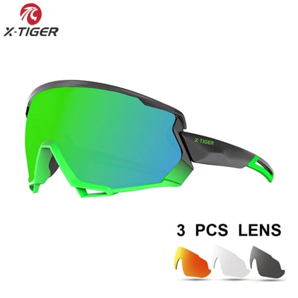 X-TIGER gafas de sol polarizadas para ciclismo UV400 gafas verdes para bicicleta 3 lentes MTB gafas de sol deportivas a prueba de viento gafas para hombres y mujeres