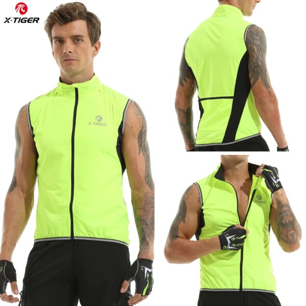 X-TIGER-Chaleco de ciclismo a prueba de lluvia, chaqueta para bicicleta de montaña a prueba de viento, para deportes al aire libre, chaqueta de lluvia de secado rápido, ropa reflectante sin mangas