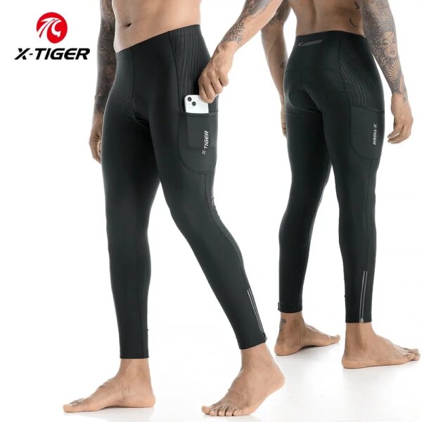 X-TIGER pantalones de ciclismo de invierno para hombre, medias acolchadas de Gel 5D, mallas para ciclismo al aire libre, pantalones largos para bicicleta de montaña y carretera