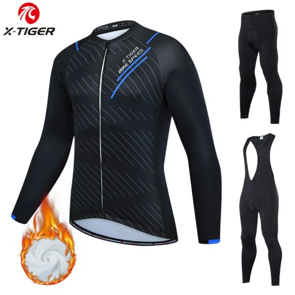 X-TIGER de invierno para ciclismo, conjunto de camisetas térmicas de lana de manga larga, ropa deportiva, Jersey de carreras, traje, pantalones para bicicleta, conjunto de ropa de ciclismo