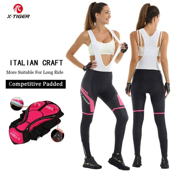 X-TIGER-pantalones con tirantes de ciclismo para mujer, pantalón acolchado de Gel, de secado rápido, para exteriores, para ciclismo de montaña