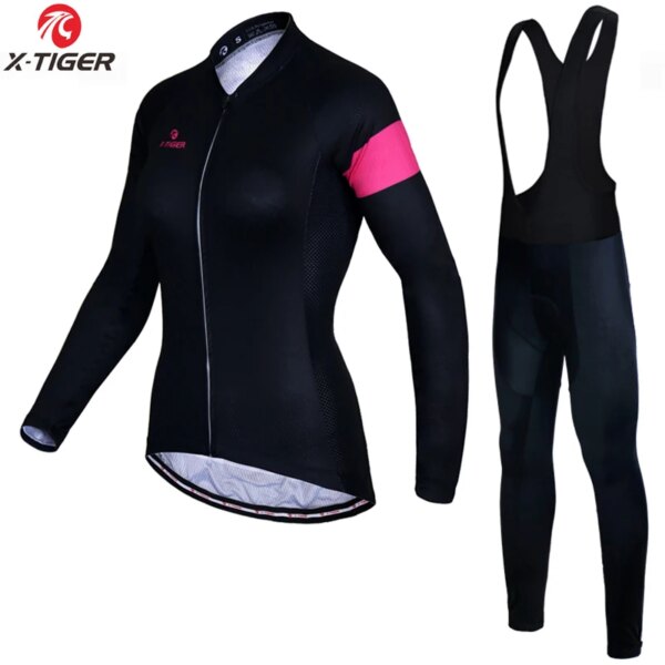 X-tiger-ropa de ciclismo Anti-UV para otoño, 100% poliéster, ropa para bicicleta de montaña, conjunto de Jersey de ciclismo de manga larga para mujer