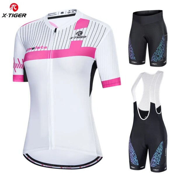 Conjunto de ciclismo x-tiger para mujer, traje de ciclismo Anti-UV de manga corta transpirable para verano, ropa para bicicleta de carreras, pantalones cortos reflectantes para bicicleta