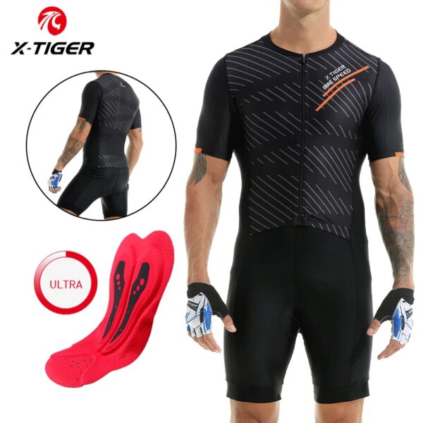 X-tiger-Camiseta de Ciclismo para hombre, mono, novedad de verano, conjuntos de ropa de Ciclismo de serie a rayas, Maillot de Ciclismo de manga corta