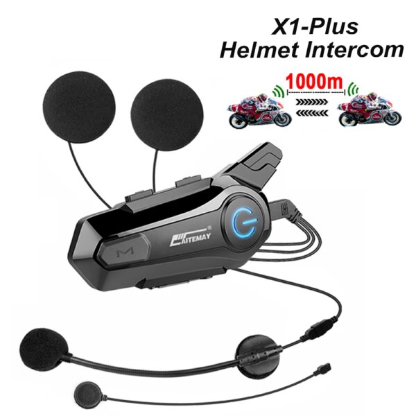 Intercomunicador para casco de motocicleta X1 Plus, auriculares con Bluetooth, interfono impermeable para 2 conductores, comunicador interfono de 1000M