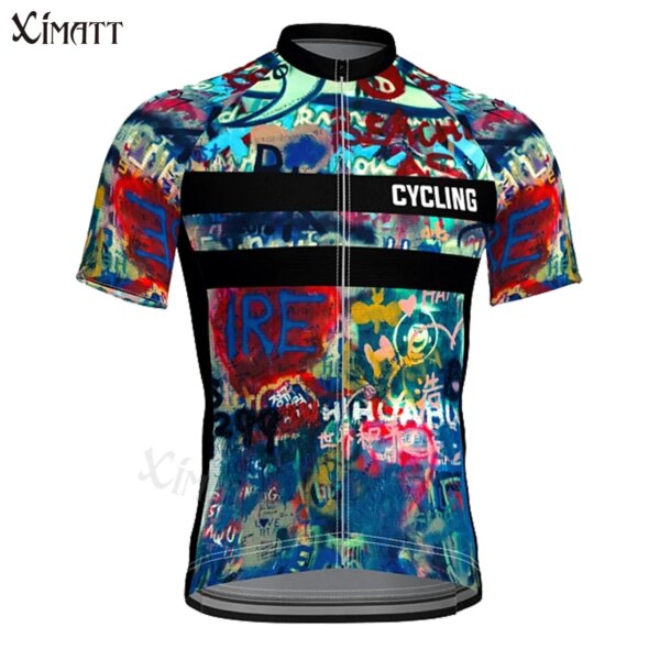 XIMATT Graffiti World Peace Poliéster Ciclismo Jersey Hombre Bicicleta Camiseta deportiva Secado rápido Transpirable Reducir Resis