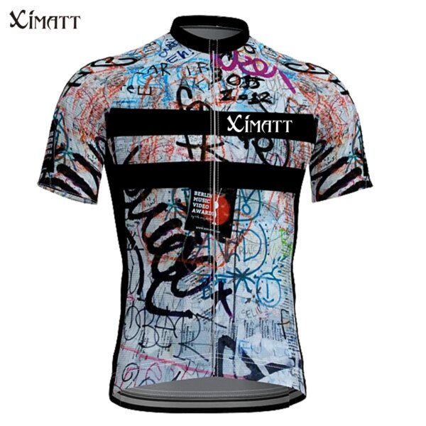 XIMATT-Camiseta de ciclismo con grafiti callejero para hombre, ropa deportiva de poliéster de manga corta de secado rápido, Anti-UV, nuevo estilo