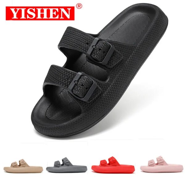 YISHEN Zapatillas Hombre Diapositivas Almohada Sandalias Antideslizantes EVA Plataforma Gruesa Doble Hebilla Sandalias De Mujer Zapatillas Interior Playa Pisos