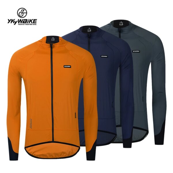 YKYW Chaqueta de Ciclismo para Hombre, Jersey de Bicicleta Transpirable de Manga Larga, Abrigo Ligero y Plegable a Prueba de Viento, Chaqueta para Montar en Bicicleta, Ropa