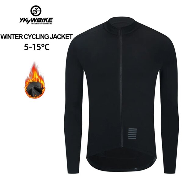 YKYWBIKE CHAQUETA DE INVIERNO Polar térmico Chaqueta de ciclismo para hombre Ropa de ciclismo de manga larga negro 사이클링 겨울 재킷