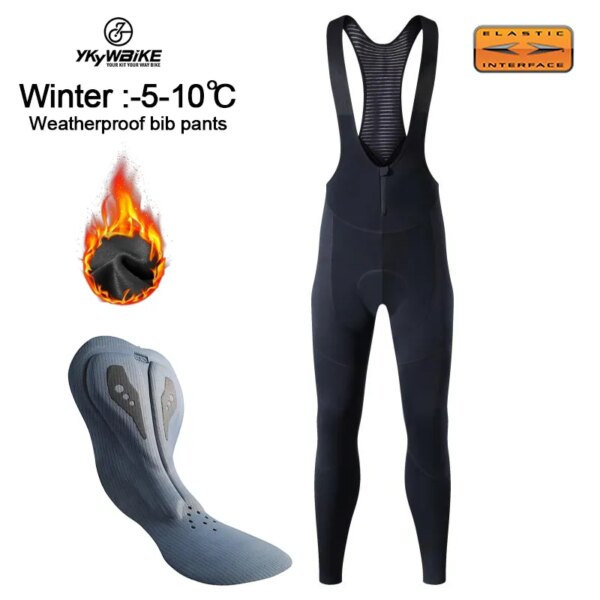 Ykywbike-mallas térmicas de lana para ciclismo para hombre, pantalones largos con tirantes para ciclismo de montaña, cremallera Ykk Pro Team, acolchado de Gel, para invierno
