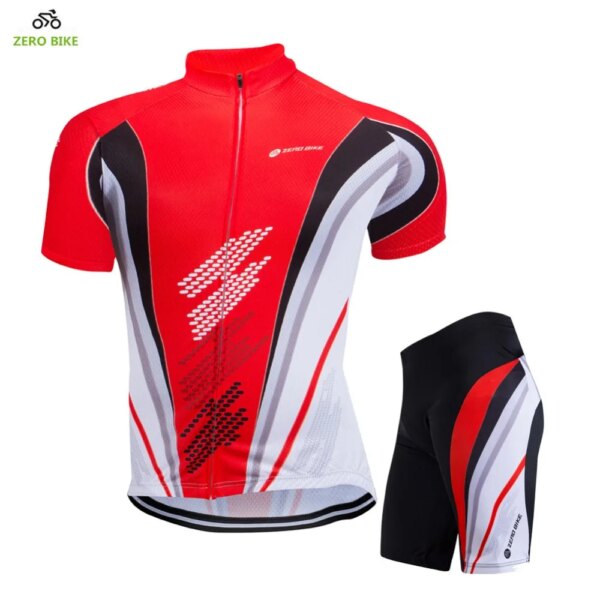 ZERO BIKE-Camiseta de Ciclismo para hombre + pantalones cortos, Ropa deportiva de secado rápido para bicicleta de verano, Ropa deportiva para Ciclismo, M-XXL roja