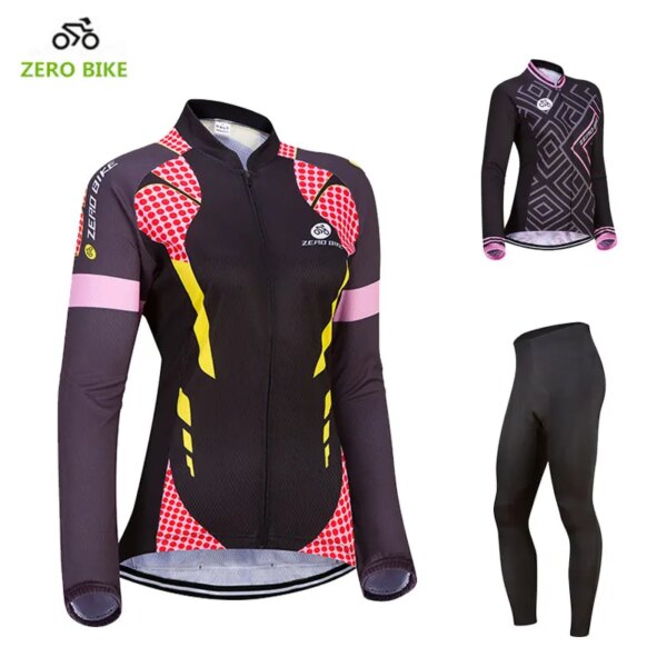 ZEROBIKE Otoño/Invierno ropa de ciclismo para mujer Jersey de manga larga deportes de bicicleta Tops pantalones 4D Gel acolchado ropa de ciclismo